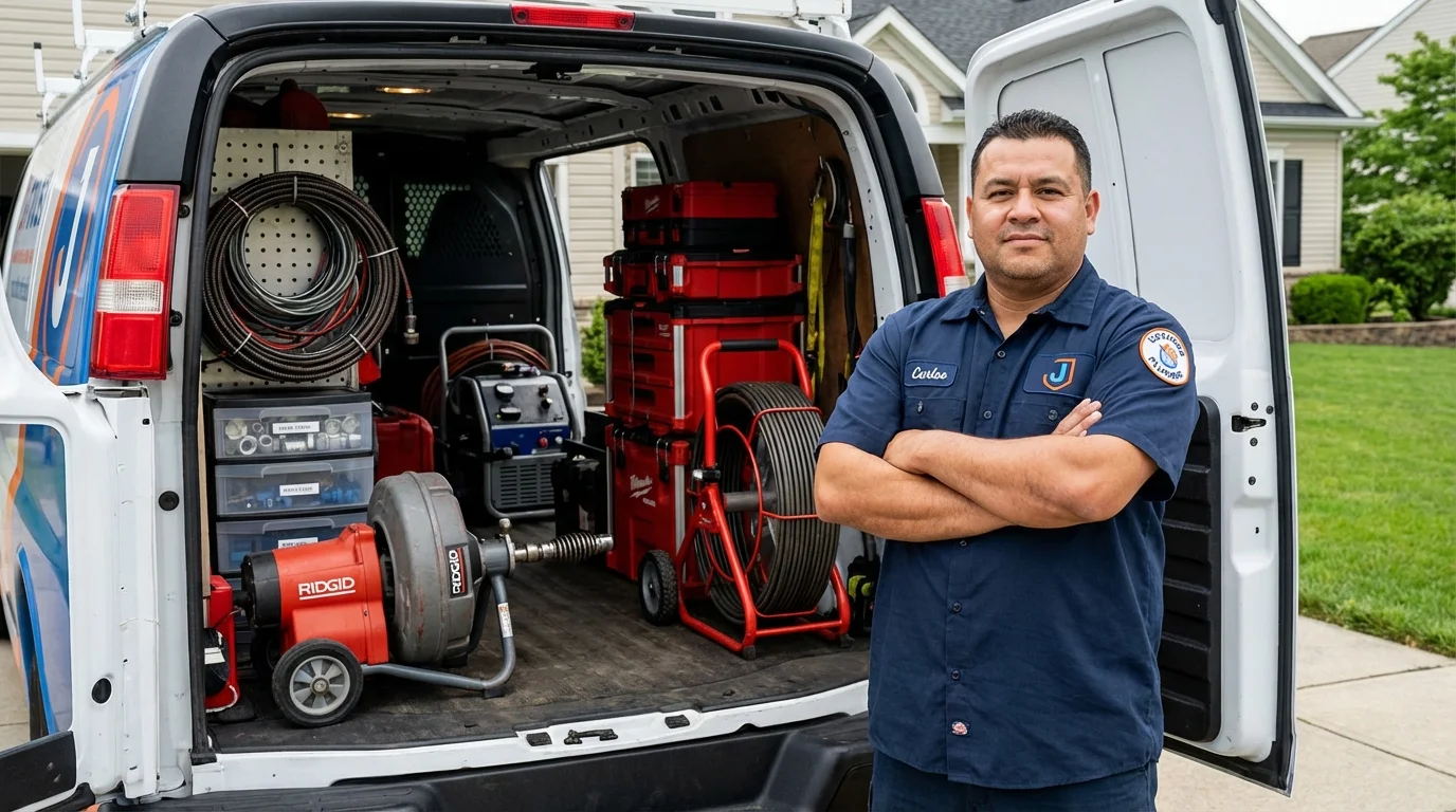 Professional drain cleaning equipment and Johns Plumbing LLC plumber in Elburn