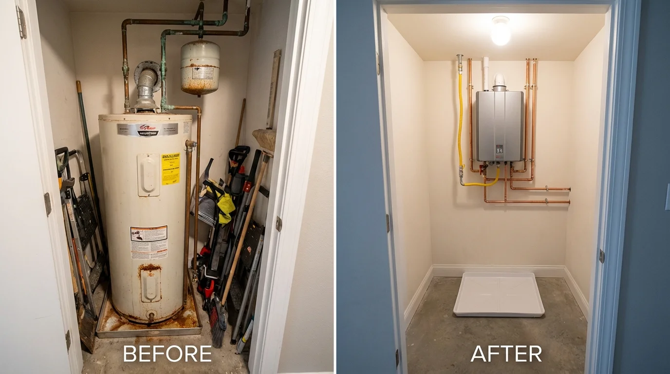 Tank water heater versus wall-mounted tankless unit comparison for Elburn, IL homeowners